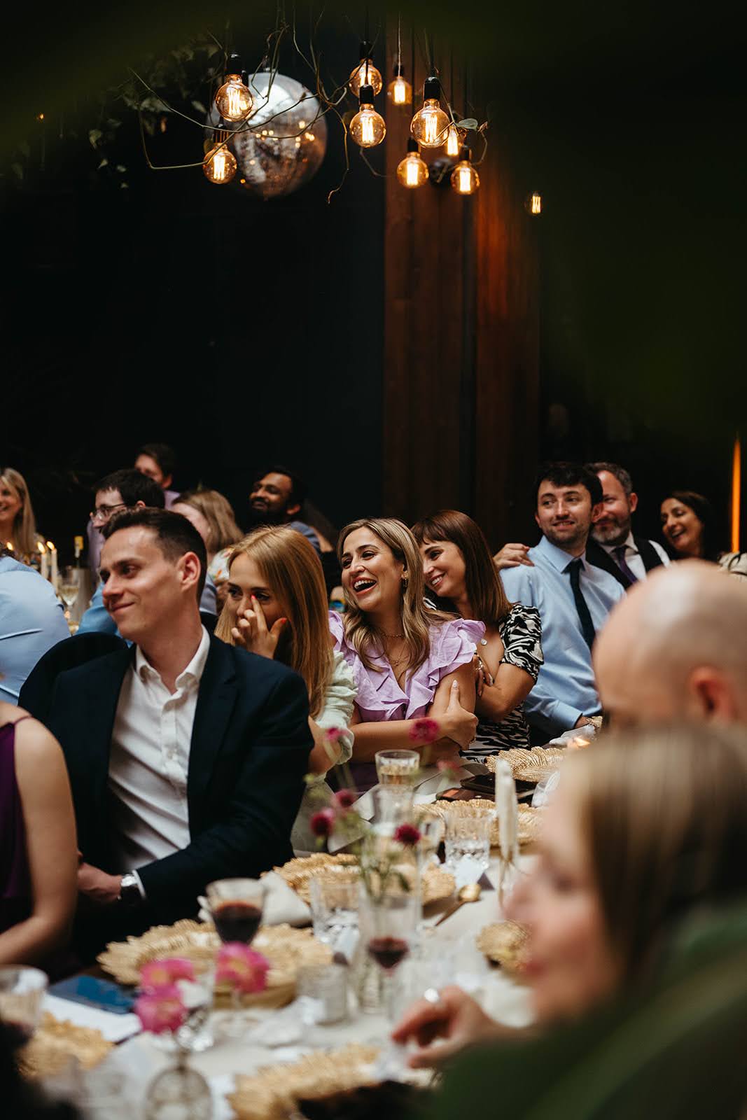 Guests at a wedding dinner at The Hackney